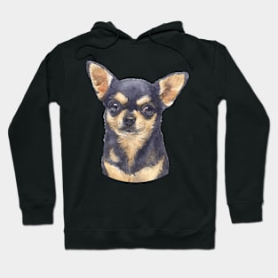 Cuite Black and Tan Chihuahua Watercolor Art Hoodie